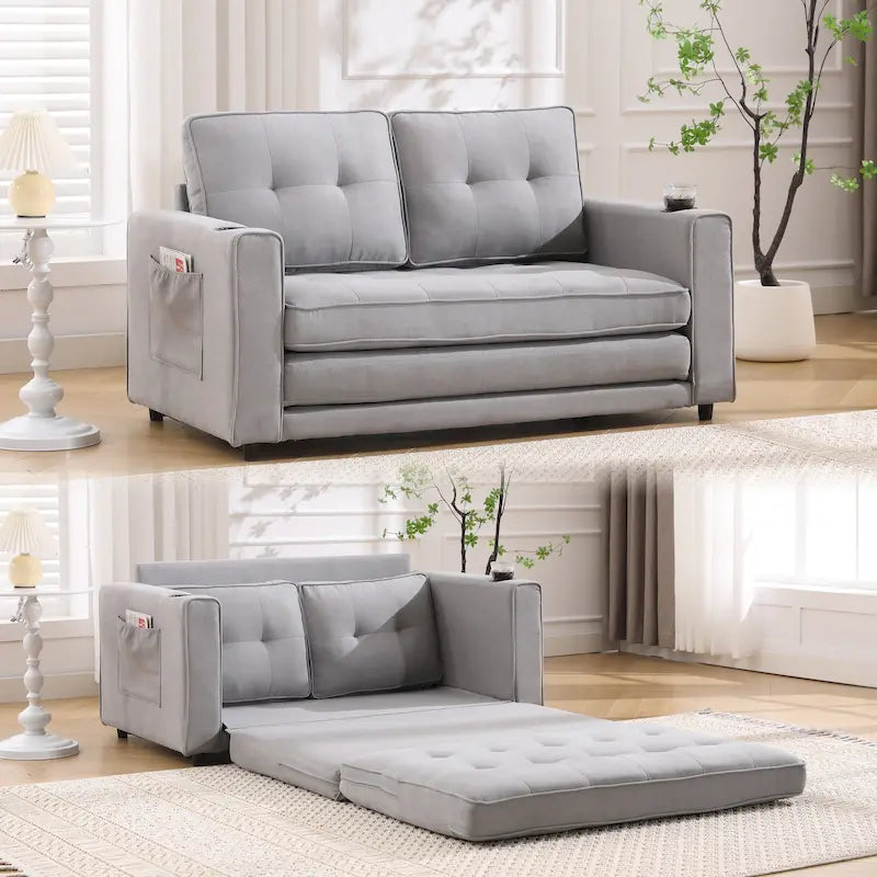Causeuse capitonnée pliable avec lit gigogne et poches latérales