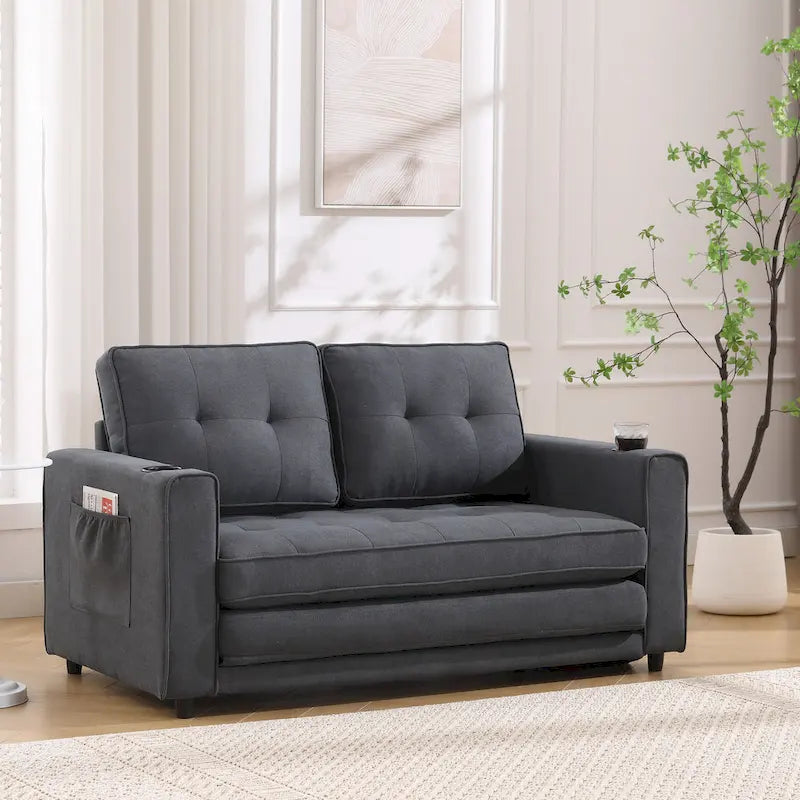Causeuse capitonnée pliable avec lit gigogne et poches latérales