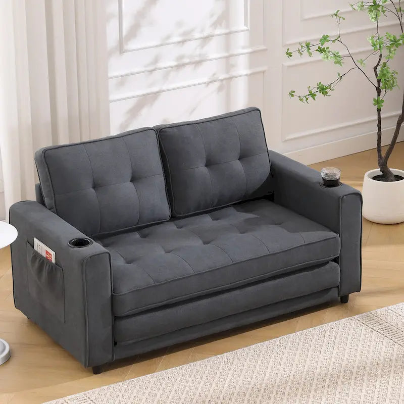 Causeuse capitonnée pliable avec lit gigogne et poches latérales