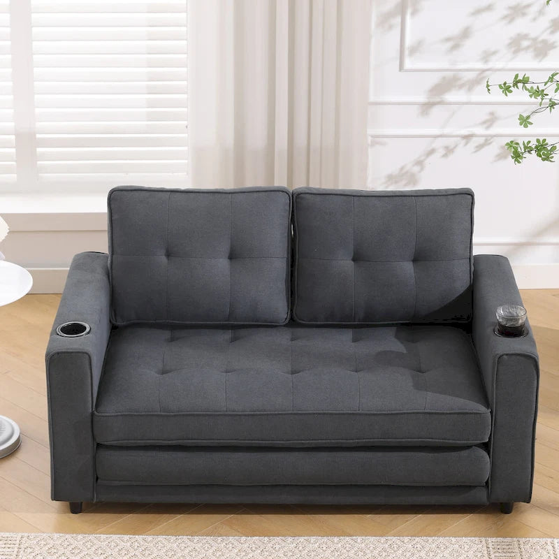 Causeuse capitonnée pliable avec lit gigogne et poches latérales