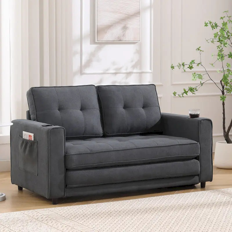 Causeuse capitonnée pliable avec lit gigogne et poches latérales