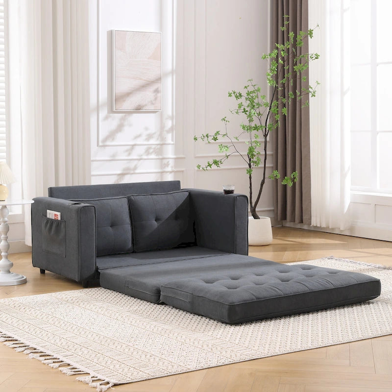 Causeuse capitonnée pliable avec lit gigogne et poches latérales