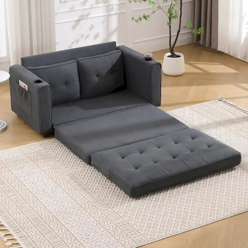 Causeuse capitonnée pliable avec lit gigogne et poches latérales