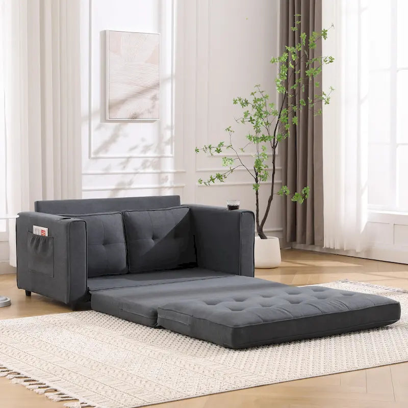 Causeuse capitonnée pliable avec lit gigogne et poches latérales