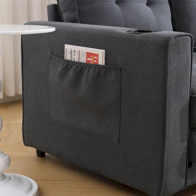 Causeuse capitonnée pliable avec lit gigogne et poches latérales