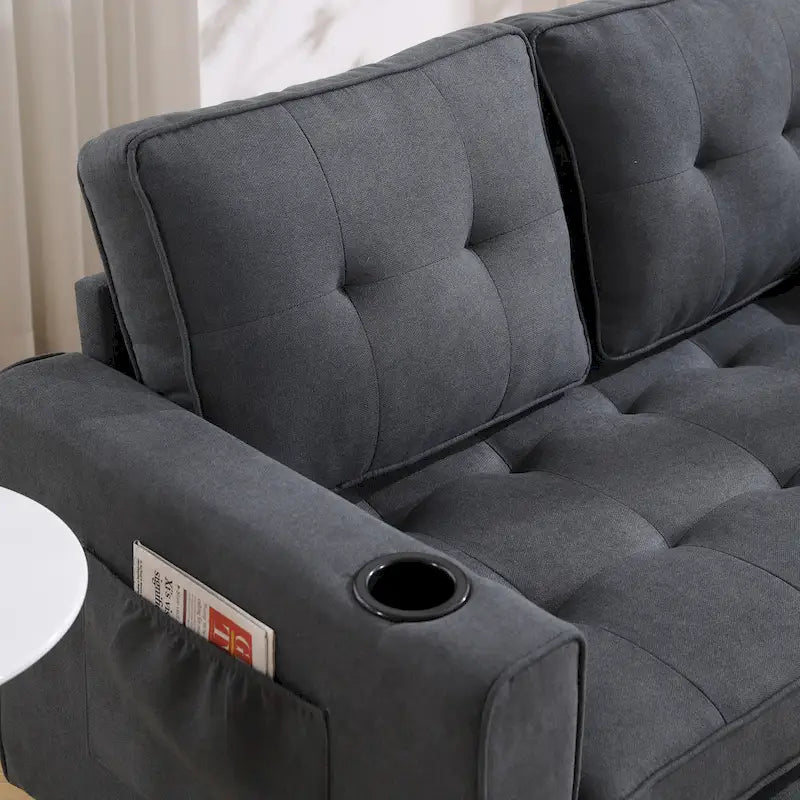 Causeuse capitonnée pliable avec lit gigogne et poches latérales