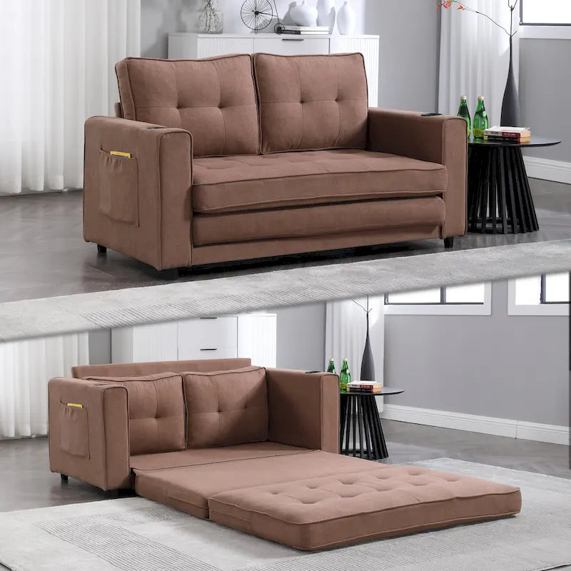 Causeuse capitonnée pliable avec lit gigogne et poches latérales
