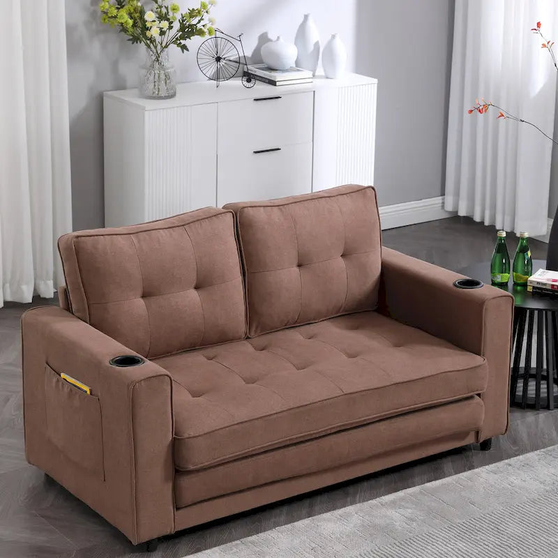 Causeuse capitonnée pliable avec lit gigogne et poches latérales