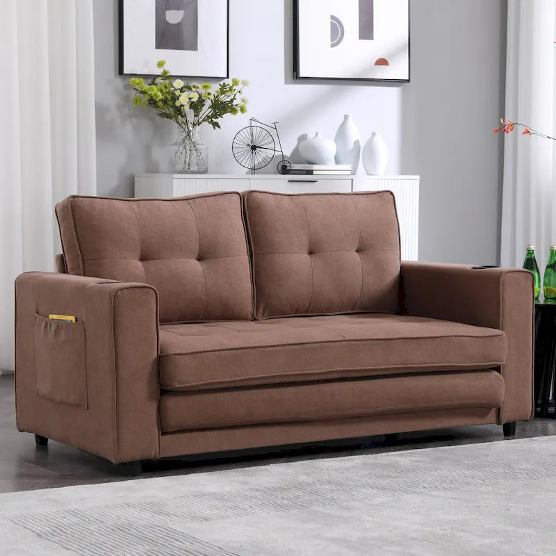 Causeuse capitonnée pliable avec lit gigogne et poches latérales