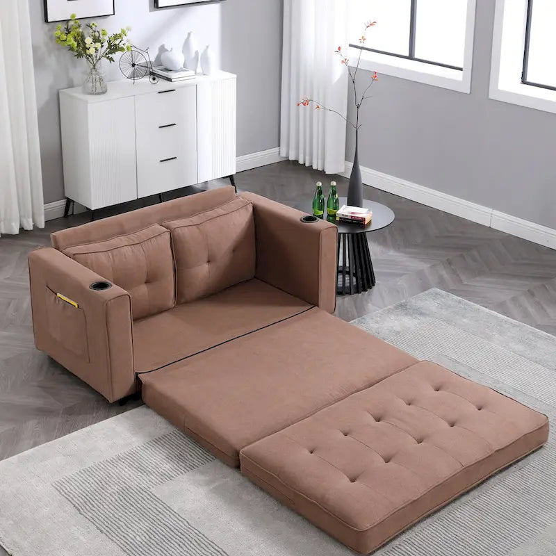 Causeuse capitonnée pliable avec lit gigogne et poches latérales