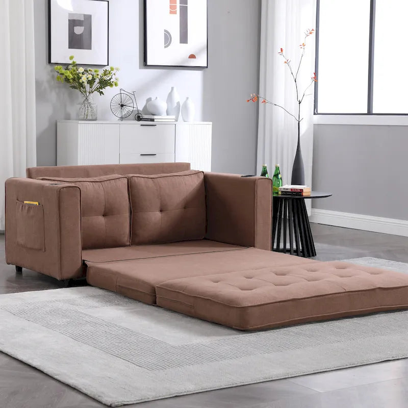 Causeuse capitonnée pliable avec lit gigogne et poches latérales