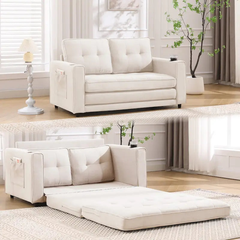 Causeuse capitonnée pliable avec lit gigogne et poches latérales
