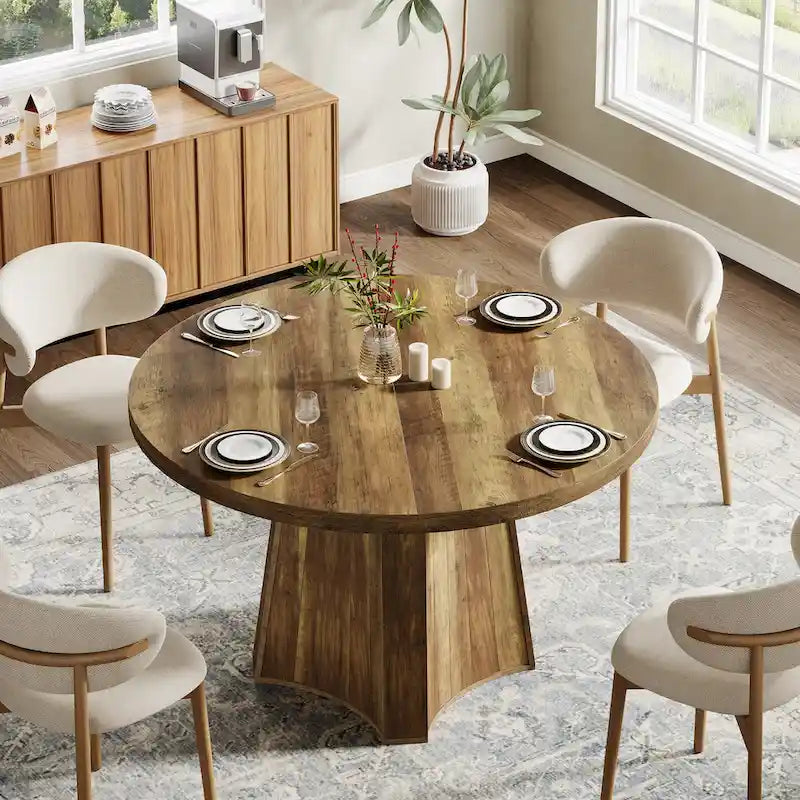 Table de salle à manger ronde pour 4 à 6 personnes, table de cuisine de ferme de 119 cm