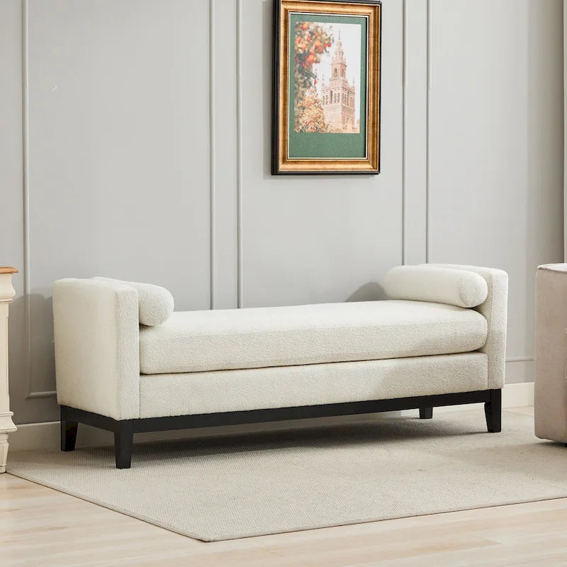 Banc rembourré élégant de 66,34 po (168,5 cm), méridienne, ottoman avec pieds en bois et 2 traversins pour le bout de lit, la chambre à coucher, le salon.