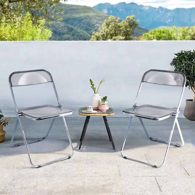 Chaise de salle à manger pliante et empilable en acrylique transparent avec cadre en métal, individuelle - 73,9 (H) x 46 (L) x 47 (P) cm