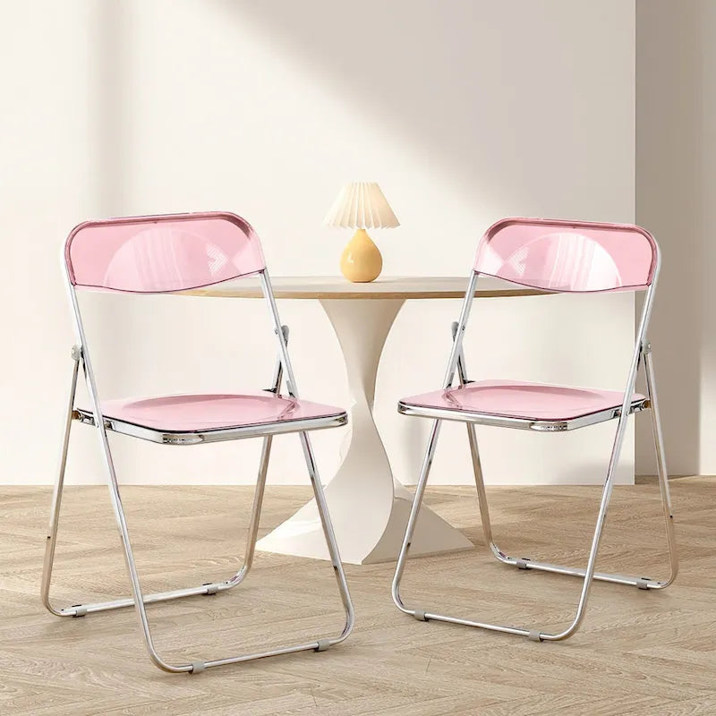Chaise de salle à manger pliante et empilable en acrylique transparent avec cadre en métal, individuelle - 73,9 (H) x 46 (L) x 47 (P) cm