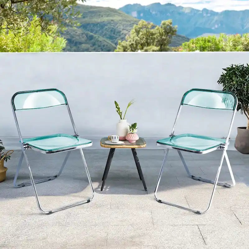 Chaise de salle à manger pliante et empilable en acrylique transparent avec cadre en métal, individuelle - 73,9 (H) x 46 (L) x 47 (P) cm