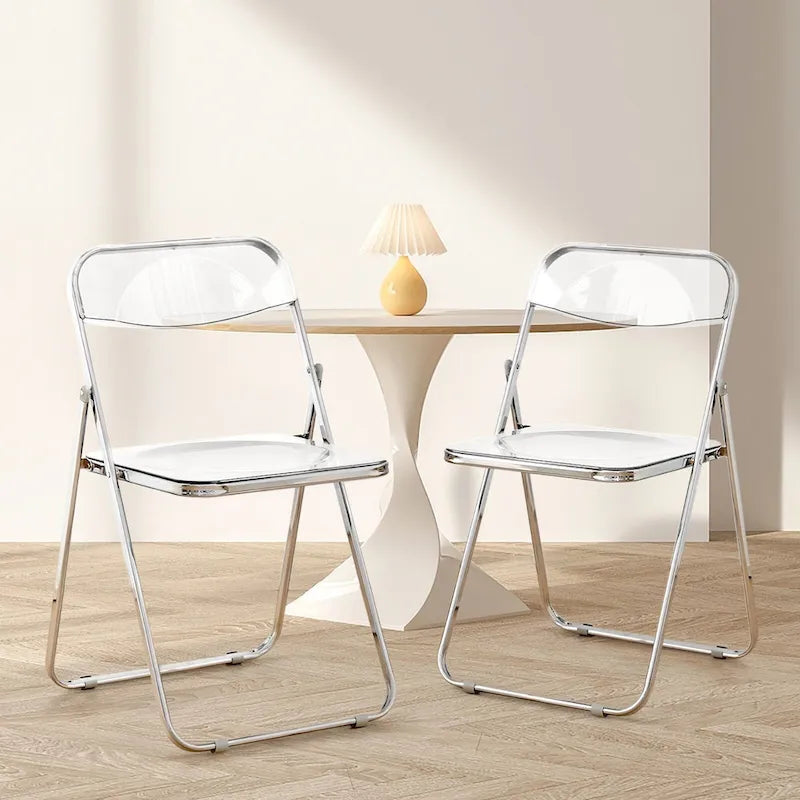 Chaise de salle à manger pliante et empilable en acrylique transparent avec cadre en métal, individuelle - 73,9 (H) x 46 (L) x 47 (P) cm