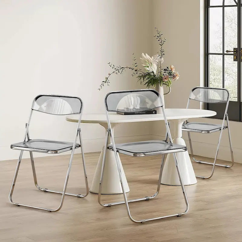 Chaise de salle à manger pliante et empilable en acrylique transparent avec cadre en métal, individuelle - 73,9 (H) x 46 (L) x 47 (P) cm