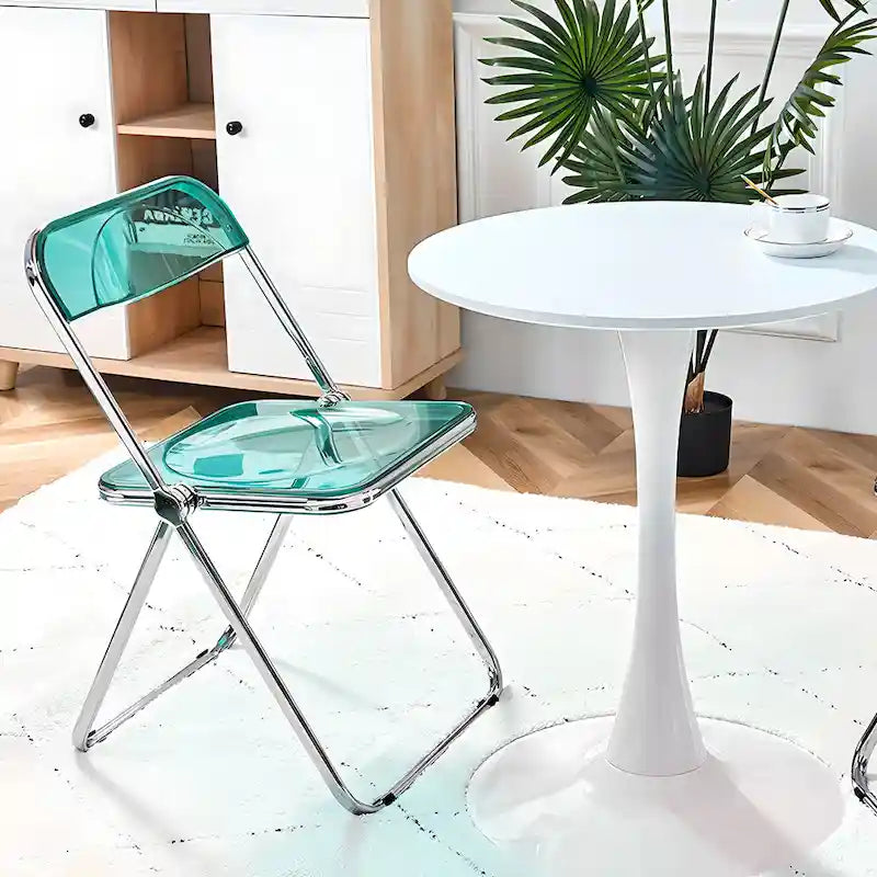 Chaise de salle à manger pliante et empilable en acrylique transparent avec cadre en métal, individuelle - 73,9 (H) x 46 (L) x 47 (P) cm