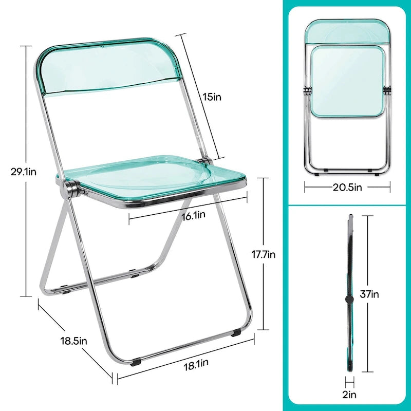 Chaise de salle à manger pliante et empilable en acrylique transparent avec cadre en métal, individuelle - 73,9 (H) x 46 (L) x 47 (P) cm