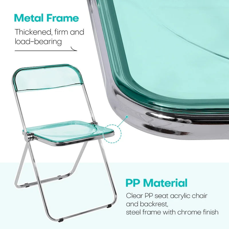 Chaise de salle à manger pliante et empilable en acrylique transparent avec cadre en métal, individuelle - 73,9 (H) x 46 (L) x 47 (P) cm