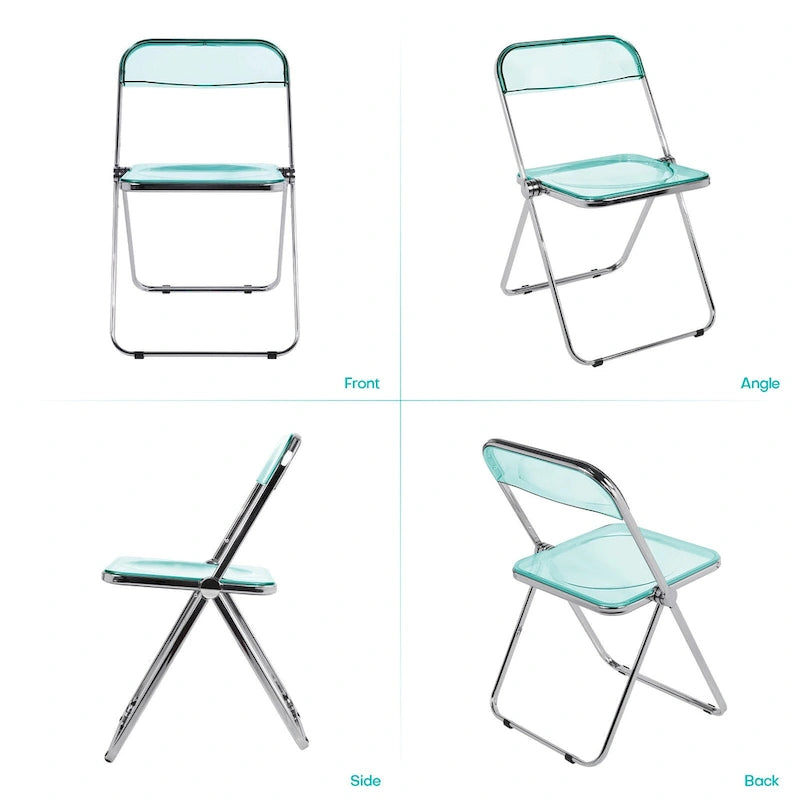 Chaise de salle à manger pliante et empilable en acrylique transparent avec cadre en métal, individuelle - 73,9 (H) x 46 (L) x 47 (P) cm