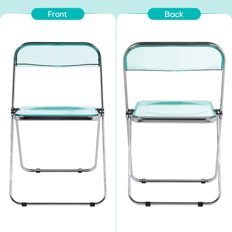Chaise de salle à manger pliante et empilable en acrylique transparent avec cadre en métal, individuelle - 73,9 (H) x 46 (L) x 47 (P) cm