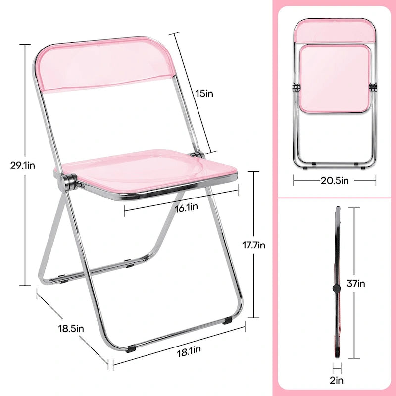 Chaise de salle à manger pliante et empilable en acrylique transparent avec cadre en métal, individuelle - 73,9 (H) x 46 (L) x 47 (P) cm