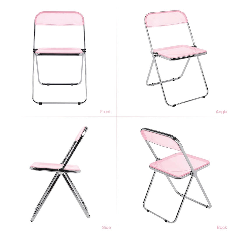 Chaise de salle à manger pliante et empilable en acrylique transparent avec cadre en métal, individuelle - 73,9 (H) x 46 (L) x 47 (P) cm