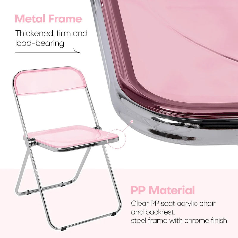 Chaise de salle à manger pliante et empilable en acrylique transparent avec cadre en métal, individuelle - 73,9 (H) x 46 (L) x 47 (P) cm