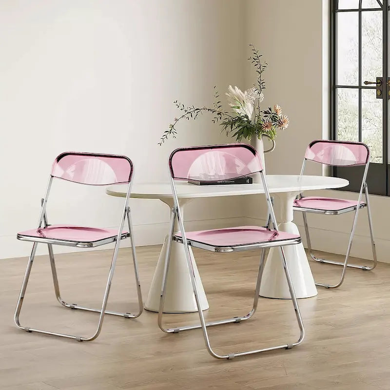 Chaise de salle à manger pliante et empilable en acrylique transparent avec cadre en métal, individuelle - 73,9 (H) x 46 (L) x 47 (P) cm
