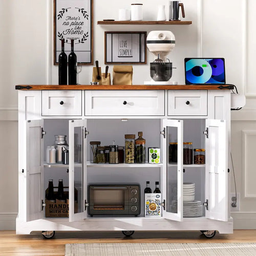 53 Îlot de cuisine de style ferme avec deux portes d'armoire en verre trempé (tabouret non inclus)