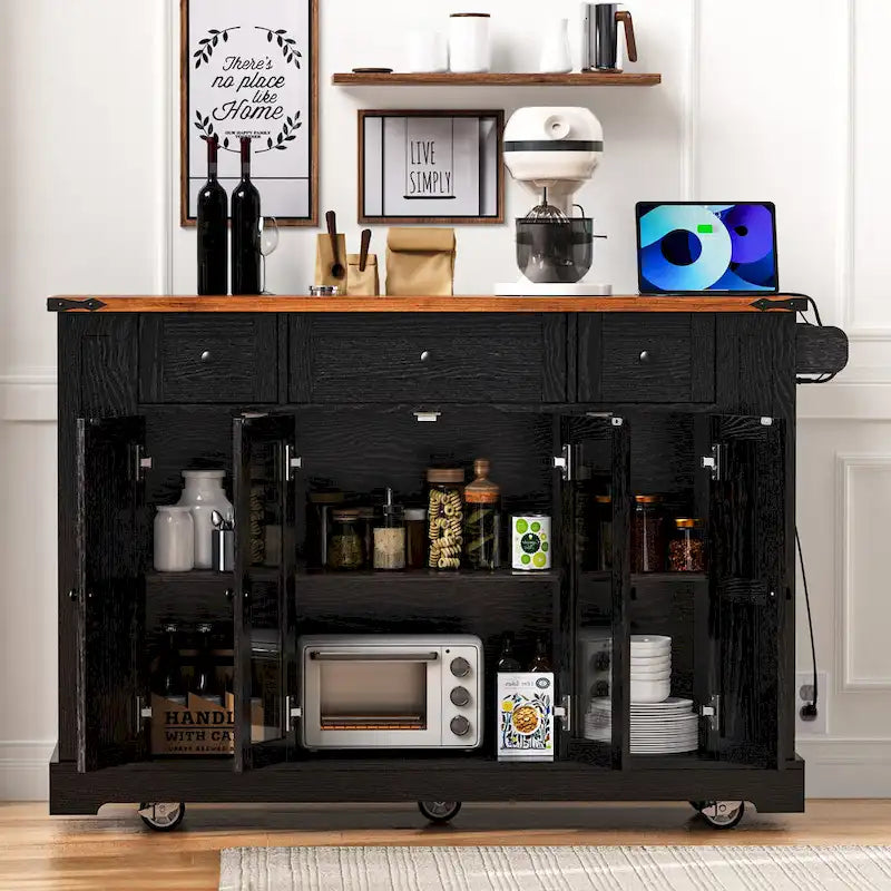 53 Îlot de cuisine de style ferme avec deux portes d'armoire en verre trempé (tabouret non inclus)