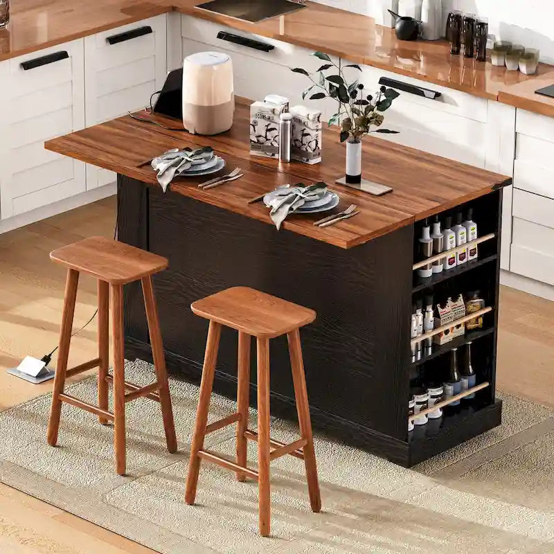 53 Îlot de cuisine de style ferme avec deux portes d'armoire en verre trempé (tabouret non inclus)