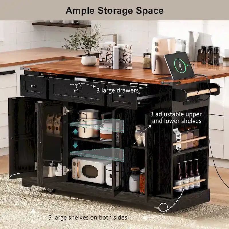 53 Îlot de cuisine de style ferme avec deux portes d'armoire en verre trempé (tabouret non inclus)