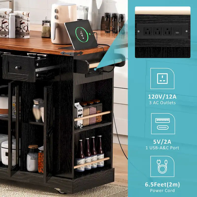 53 Îlot de cuisine de style ferme avec deux portes d'armoire en verre trempé (tabouret non inclus)