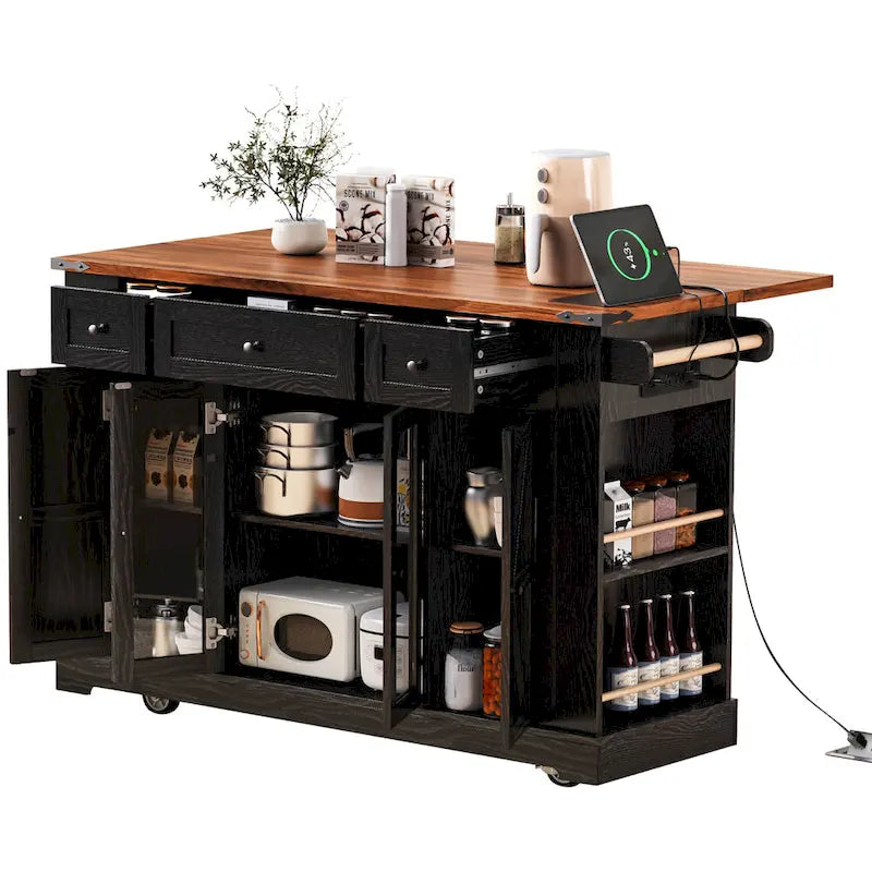 53 Îlot de cuisine de style ferme avec deux portes d'armoire en verre trempé (tabouret non inclus)