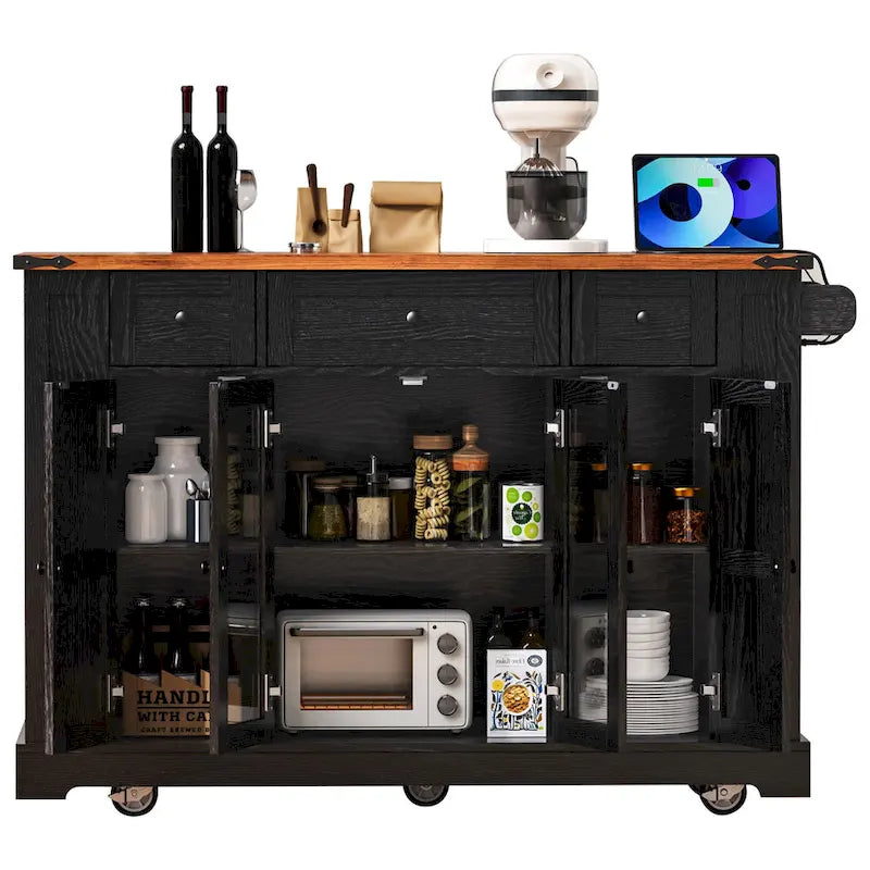 53 Îlot de cuisine de style ferme avec deux portes d'armoire en verre trempé (tabouret non inclus)