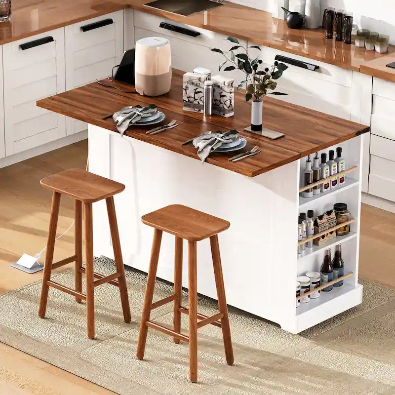 53 Îlot de cuisine de style ferme avec deux portes d'armoire en verre trempé (tabouret non inclus)