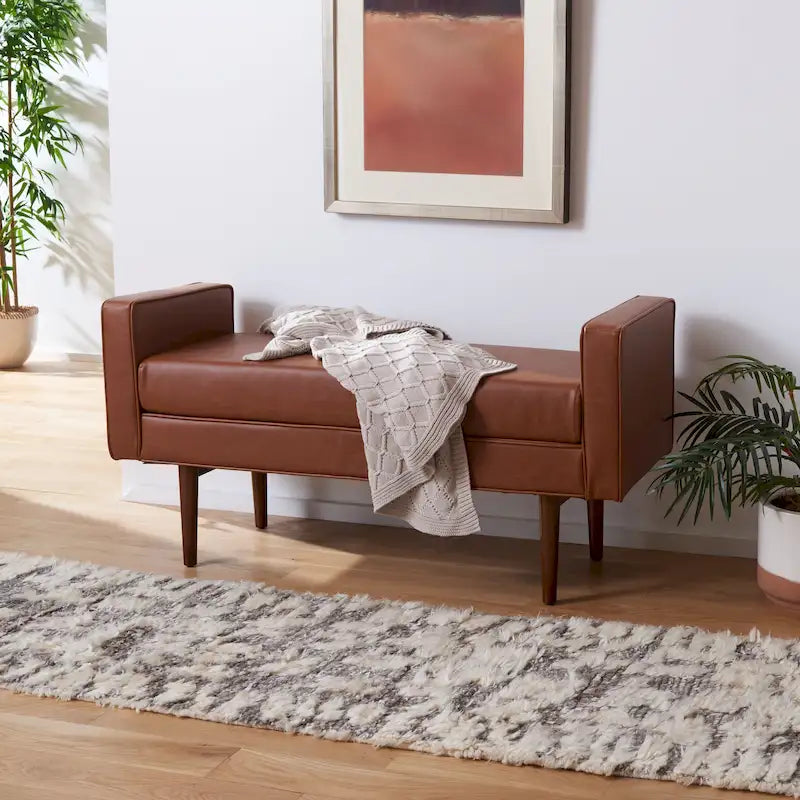 Banc Mid-Century Modern de 25 pouces - 49 L x 18 P x 25 H - 49Lx18Px25H