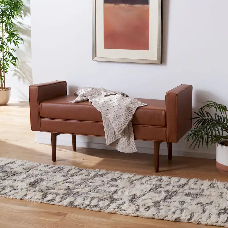 Banc Mid-Century Modern de 25 pouces - 49 L x 18 P x 25 H - 49Lx18Px25H