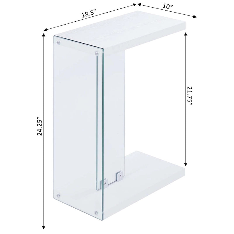 Table d'appoint en verre en forme de C
