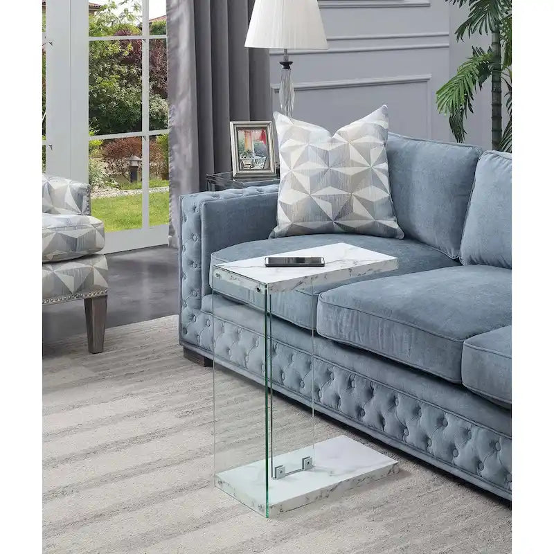 Table d'appoint en verre en forme de C