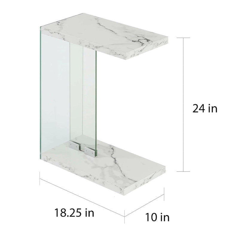 Table d'appoint en verre en forme de C