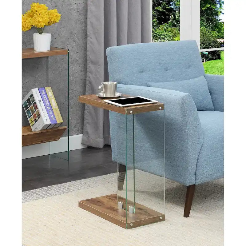 Table d'appoint en verre en forme de C