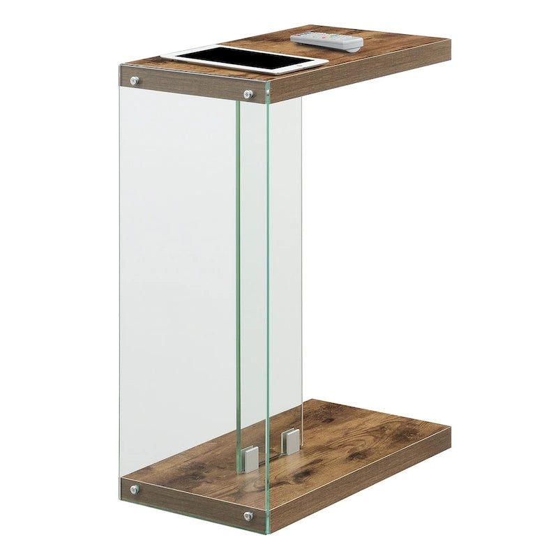 Table d'appoint en verre en forme de C
