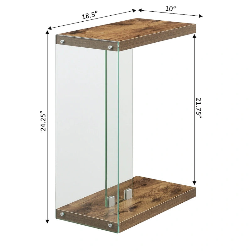 Table d'appoint en verre en forme de C