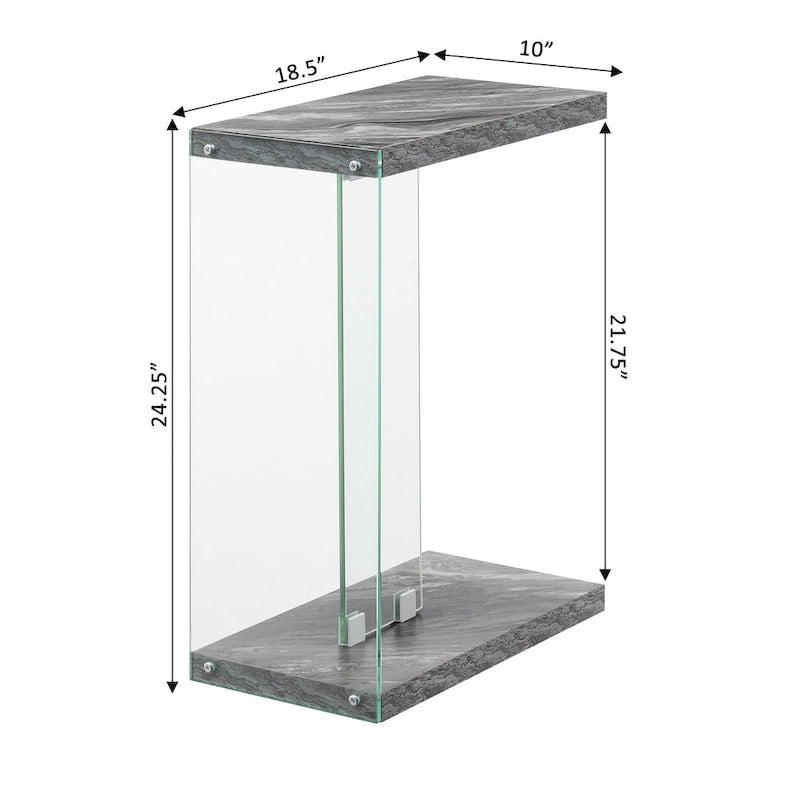 Table d'appoint en verre en forme de C