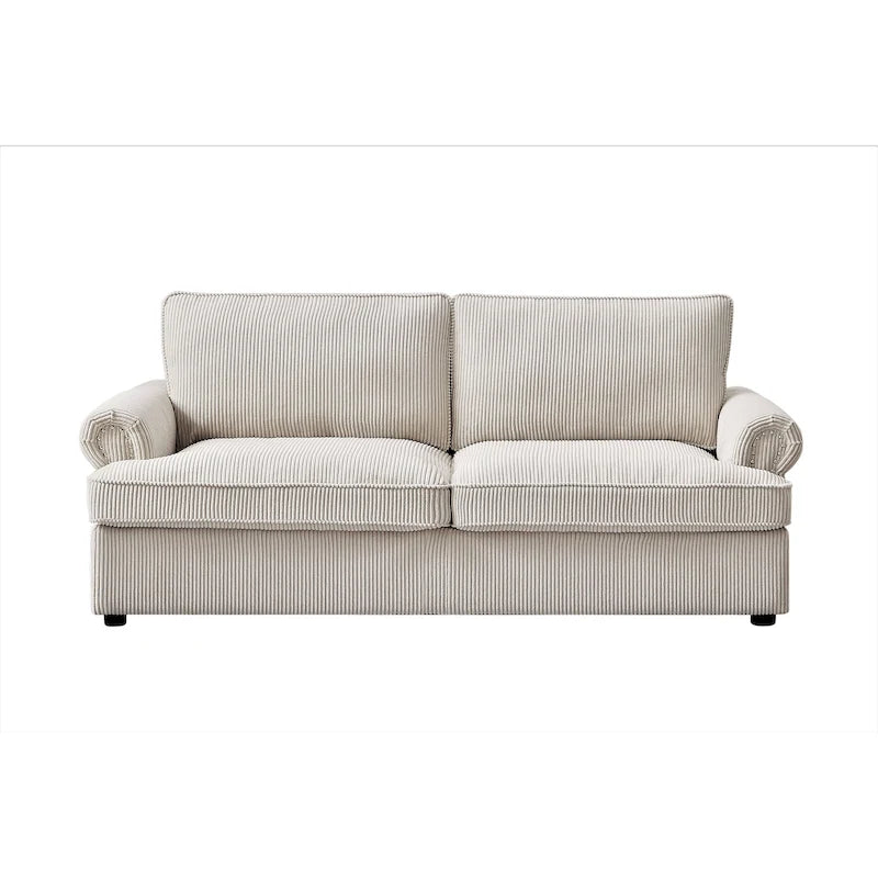 Canapé-lit en velours côtelé de 193 cm avec accoudoirs ronds et matelas grand format gigogne